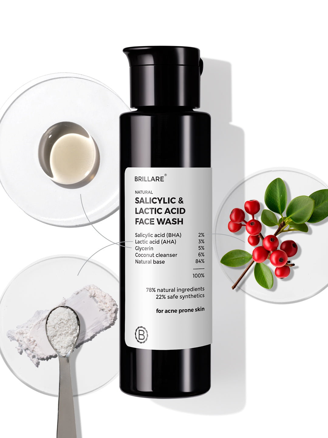 Brillare Salicylic & Lactic Acid Face Wash For Clear, Purified, Acne Prone Skin (100ml)