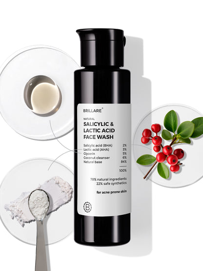 Brillare Salicylic & Lactic Acid Face Wash For Clear, Purified, Acne Prone Skin (100ml)