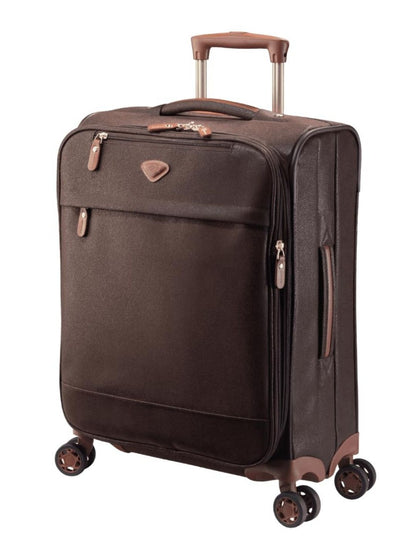 JUMP Uppsala Trolley Bag-Chocolate Brown-Cabin-20 inches Expandable Polysuede Material with Leather Trimmings Softsided Carry-on 8 Wheels Travel Bag Fashion Bag for Men and Women