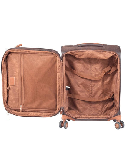 JUMP Uppsala Trolley Bag-Chocolate Brown-Cabin-20 inches Expandable Polysuede Material with Leather Trimmings Softsided Carry-on 8 Wheels Travel Bag Fashion Bag for Men and Women
